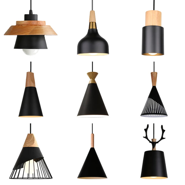 Modern Simple Pendant Lights Wood Nordic E27 Hanging Pendant Lamps Restaurant Bar Living Room Bedside Lighting Fixture Luminaire