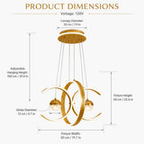 Modern three-color LED pendant lights paired with acrylic creative ring-shaped pendant lights, luxurious ceiling lights, suitable for living rooms, dining rooms, and bedrooms.