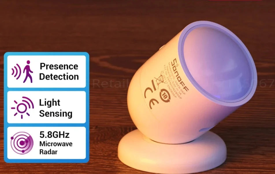 Human Presence Sensor SNZB-06P Microwave Radar Presence Detection Light Sensing Works with Alexa for Smart Home