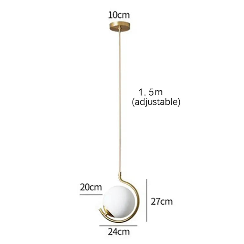 Gold/Black Glass Ball Pendant Lights White Globe Hanging Lamps Bar Restaurant Deco Luminaire Bedroom Light LED Pendant Lamp