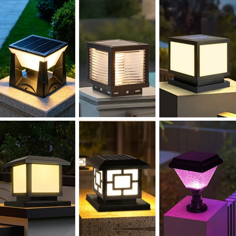 Outdoor LED Solar Pillar Light - Waterproof Dual-Power Fence Post Lamp
