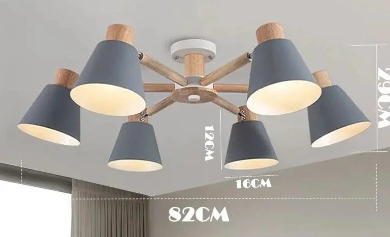 Modern solid wood living room pendant lamp E27 ceiling lamp bedroom ceiling pendant lamp hotel restaurant interior lighting bulb