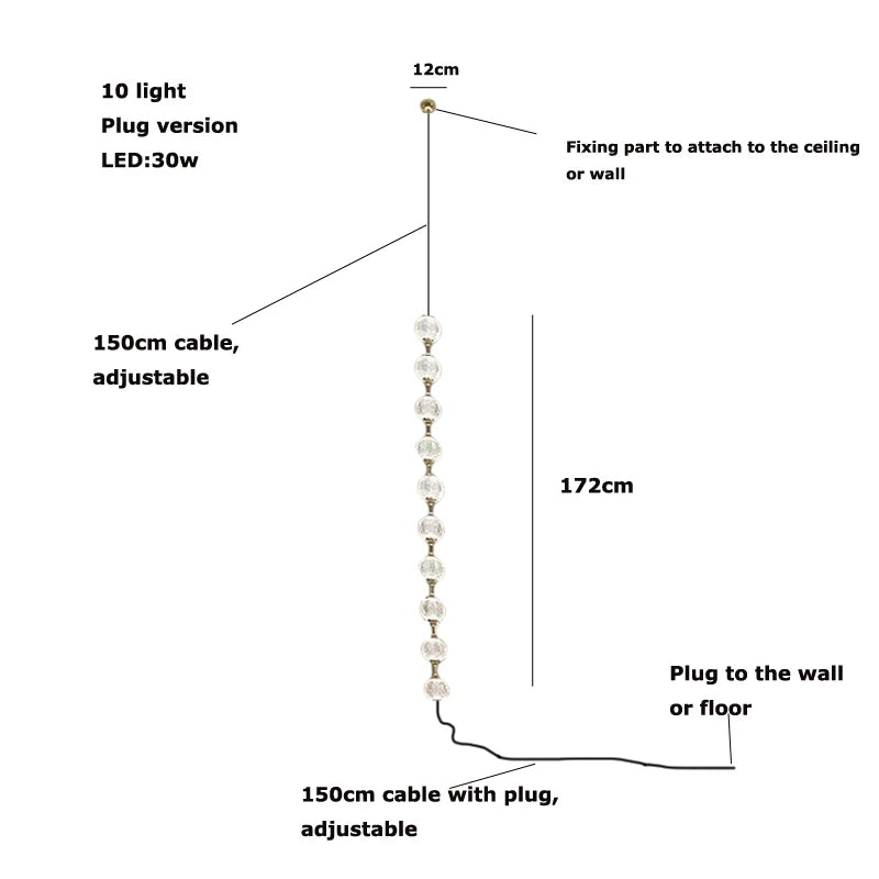 2026 Trendy Pearl Necklace Design LED Dimmable Chandelier Balls Staircase 6 m Long Suspension Luminaire Lampen For Living Room