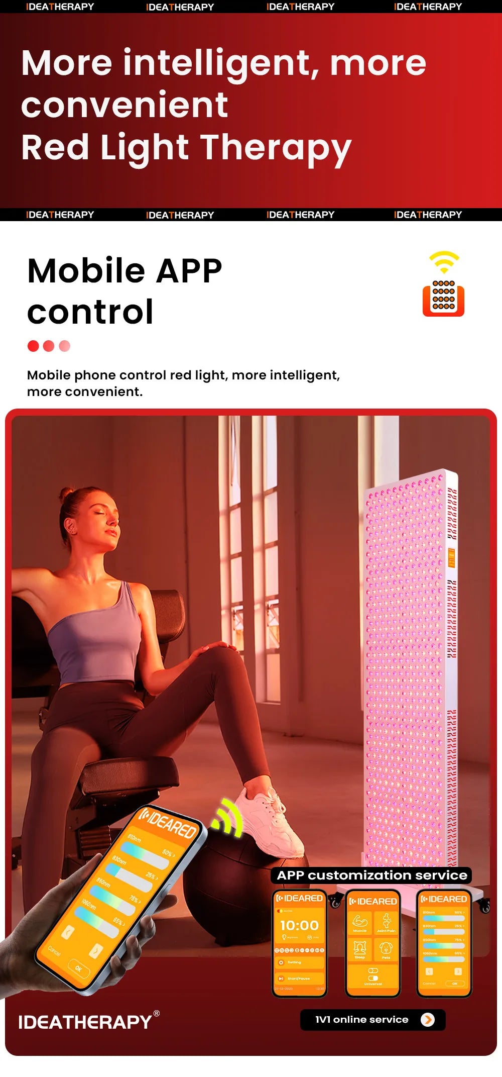 Red Light Therapy RLPro1000 630,650,660, 670, 810, 830, 850,1060nm light Touch Screen Red Light Therapy panel Large Near infrared light with stand