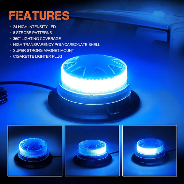 Base LED Blue Emergency Strobe Light Car Police Roof Flashing