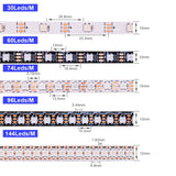 WS2812B WS2813 WS2815 Programmable LED Strip Light (1–5M, 144 LEDs/m) - DC5V/DC12V High-Density RGB Chasing Pixel Ribbon