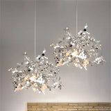 Nordic LED Chandelier Stainless Steel Chrome Leaf Personality Art Decors Living Dining Room Bar Table Hanging Lighting