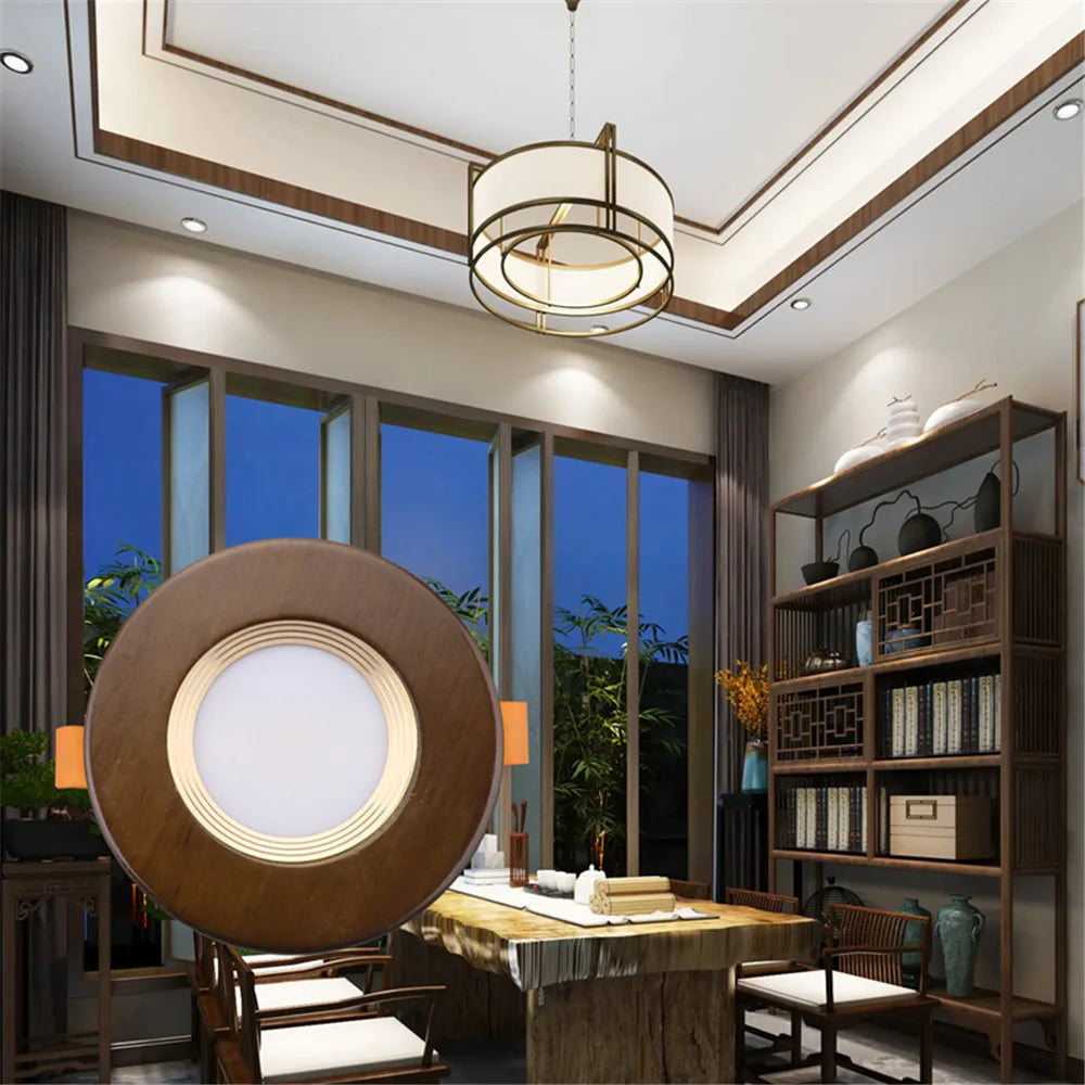 Country Decor Walnut Wooden LED Recessed Downlight (5W 110V-220V) - Solid Wood Ceiling Spotlight Fixture for Living Room, Kitchen & Loft Interior
