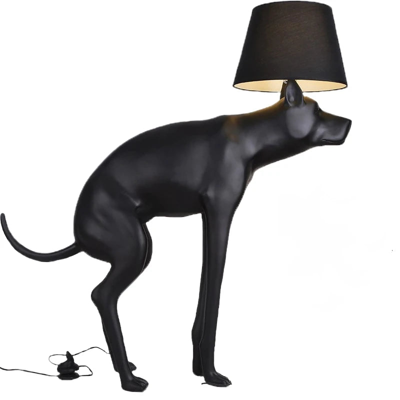 Designer Modern Black Resin Dog Floor Lamps Fabric Lampshade LED E27 Standing Light Living Room Restaurant Bedroom Kitchen Cafe