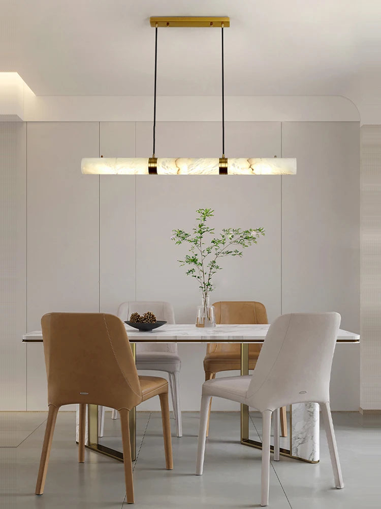 Elevate Your Dinning Room With Our Marble Cylinder Led Pendant Light Dimming Function White Linear Alabaster Gold Silver