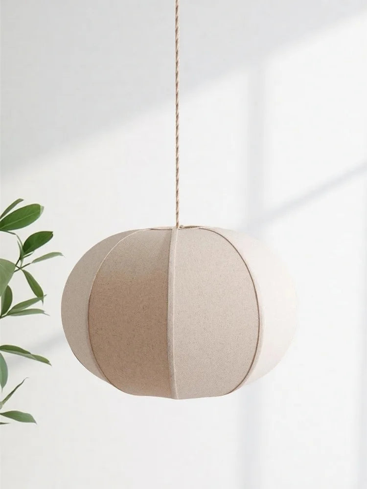 Japanese Wabi-Sabi Linen Fabric Pendant Light - Nordic Medieval Lantern Chandelier Hanging Ceiling Lamp Fixture for Living Room, Restaurant & Homestay Decor