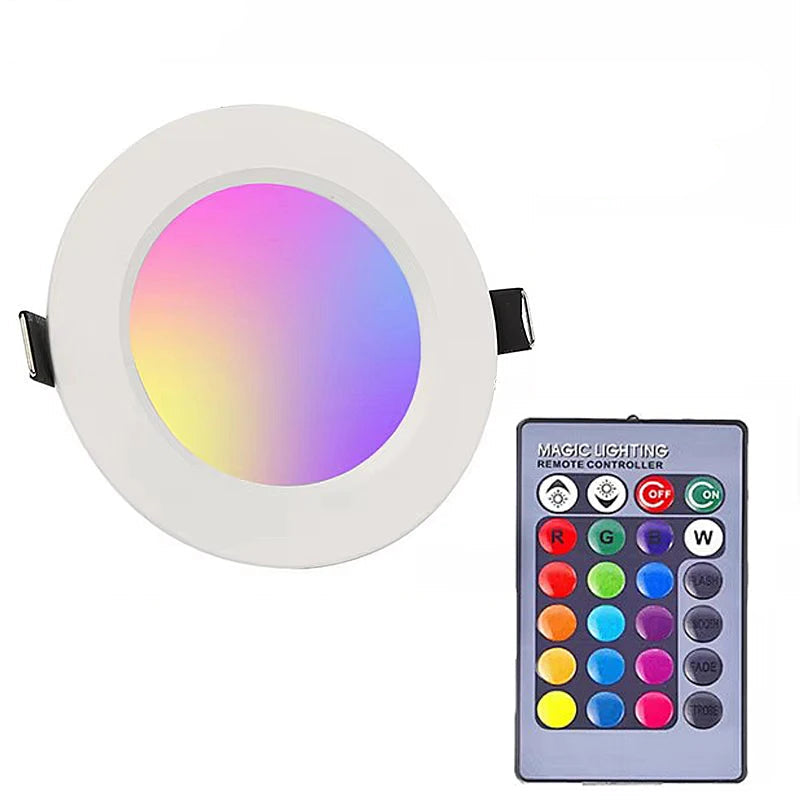 15W RGB Dimmable Recessed LED Spot Light with Remote - Modern Round Grille Downlight Ceiling Fixture for Home Lighting