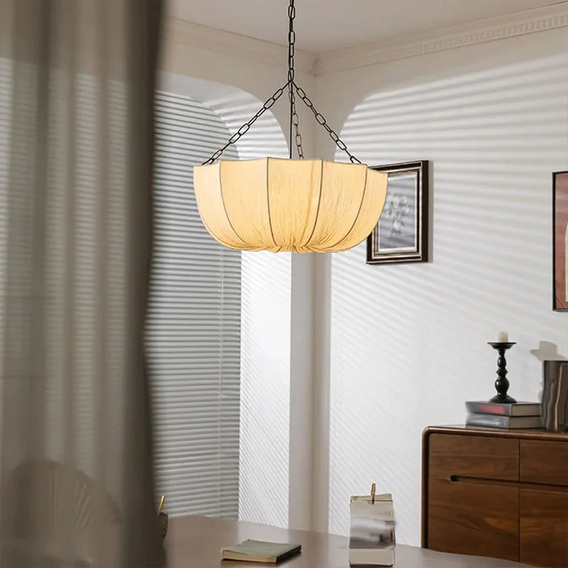 Japanese Fabric Chandelier - Retro Iron Chain Pendant Light for Living Room