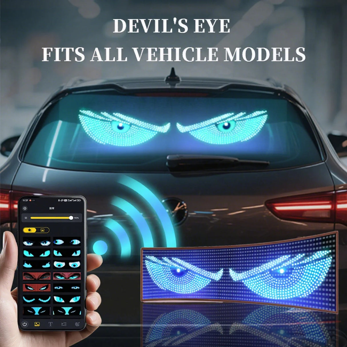 LED Truck Pixel Panel - Custom "Devil Eye" Scrolling Text Windshield Display