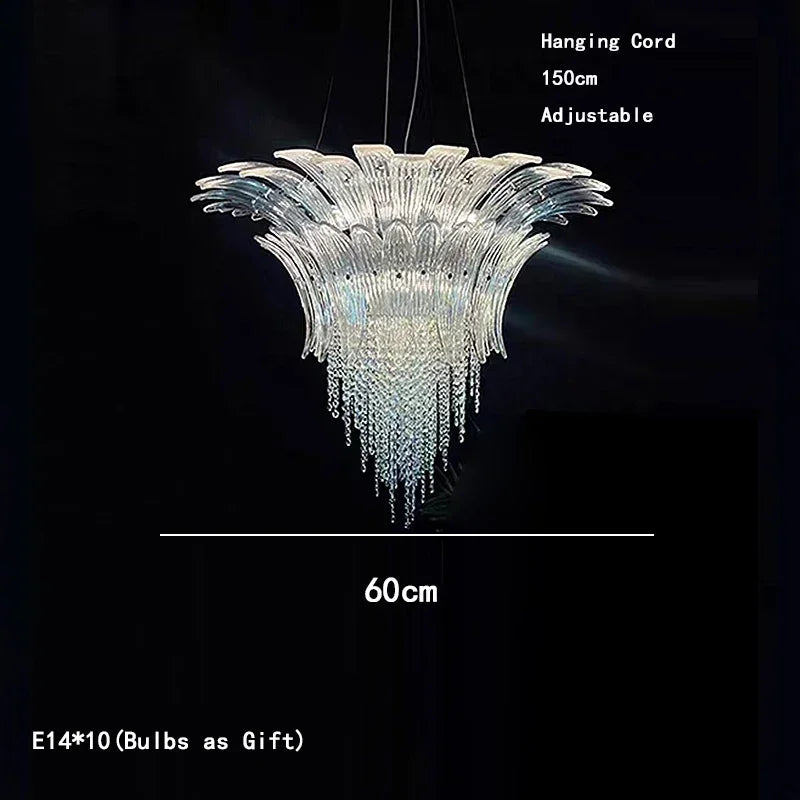 Petal Glass Flower Pendant Ceiling Lamp Minimalist Art Crystal Fringe Lamp for Living Room Staircase Villa Foyer Decor Lamp