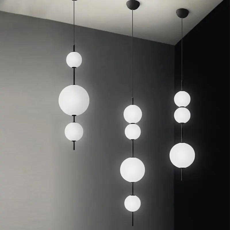 White Glass Round Ball Pendant Ceiling Chandelier Designer 4 Head LED Cafe Bar Bedroom Kitchen Hanging Lamp Fixture
