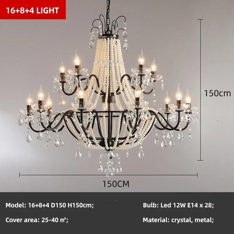American Black Candle LED Chandelier - Luxury Crystal Pendant for Stairs