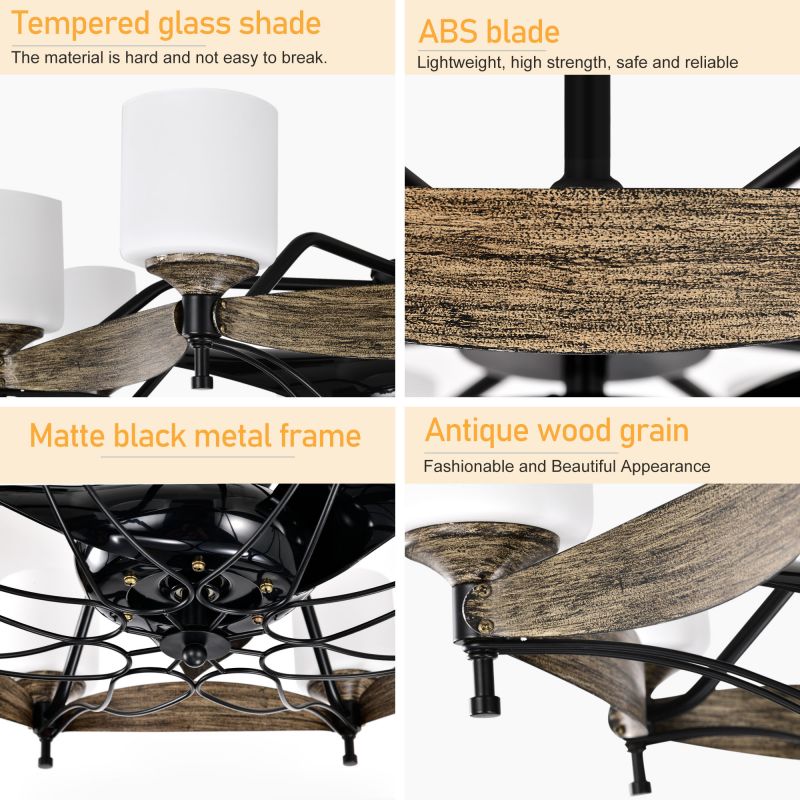 Matte Black Ceiling Fans With Remote Control lights 3Blades Multi-Speed Timing Anti-theft function Indoor transitional fan