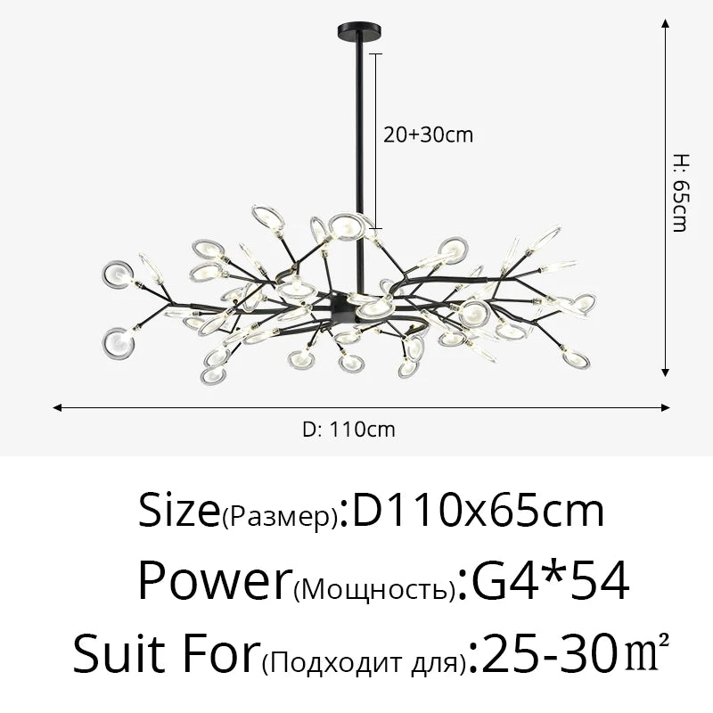 Creativity Firefly LED Chandelier Black Gold for Living Room Bedroom Hall Home Decor Indoor Lighting Minimalist Ceiling Pendant
