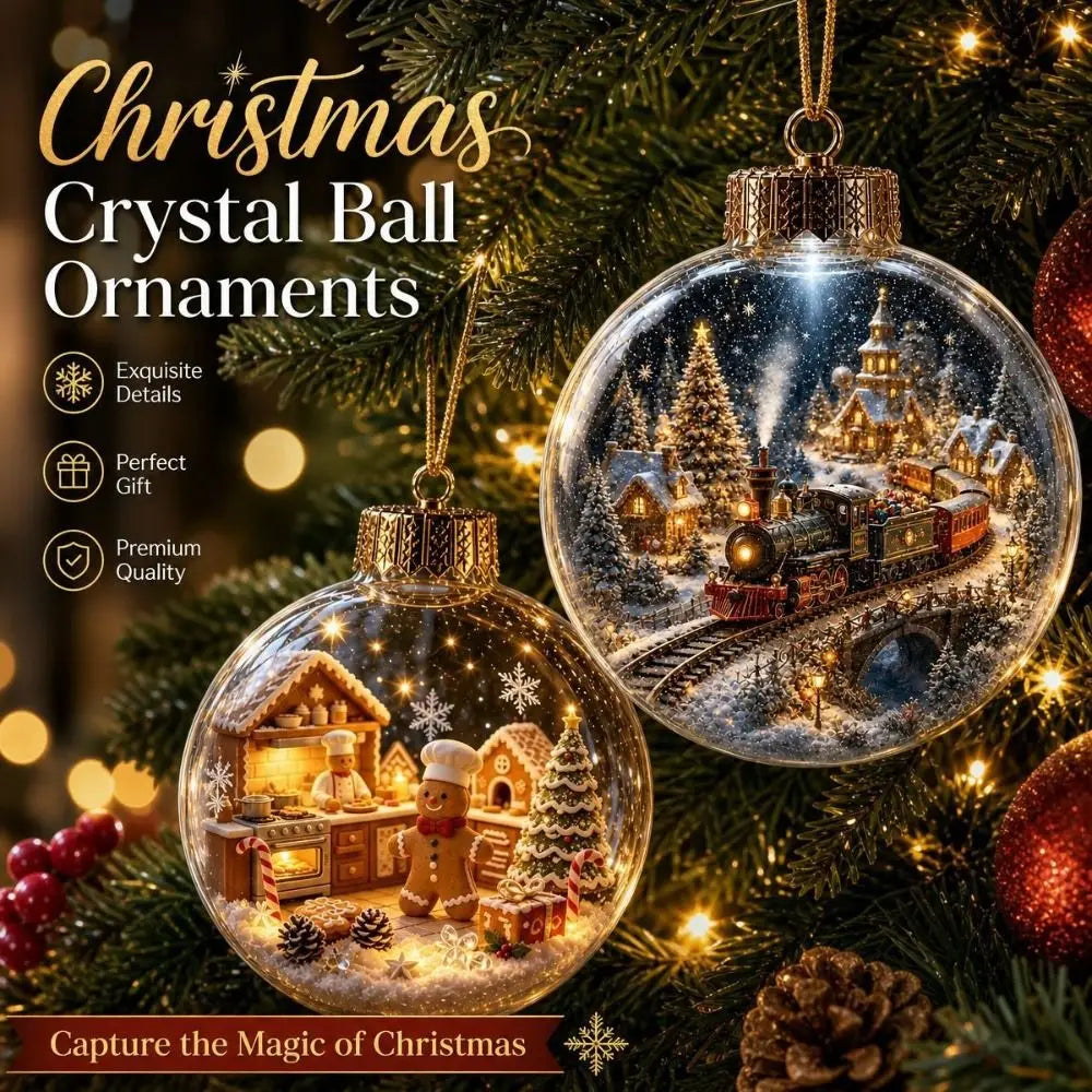 Acrylic Material Christmas Ball Ornament with Light Transparent Design Santa Claus Pendant 8CM Size Hanging Christmas Decoration