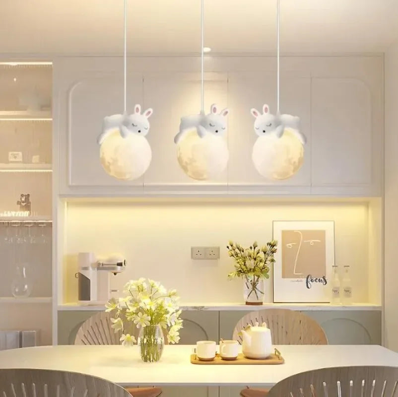 Nordic Little Bear LED Pendant Light - Minimalist Kids Chandelier Hanging Lamp