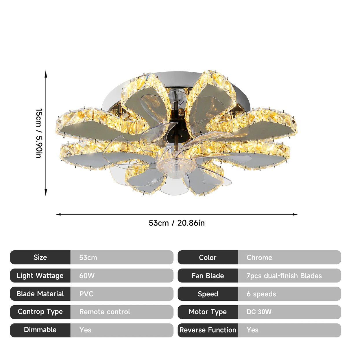 Modern Ceiling Fan Light Led Fan Lamp Smart APP RC Luxury Crystal Chandelier Home Decor Appliance Fixture Living Dining