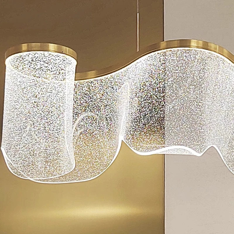 Modern Acrylic Hanging Chandelier Light Fixture Wave Shaped Pendant Lamp for Dining Room Home Decor