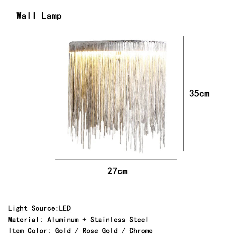 Modern Hanging Lamp Gold/Rose Gold/Chrome Metal Tassel Ceiling Chandeliers Stair Pendant Lighting Fixtures Dining Room Lustre