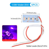 5-Pack 1.5W 5V 5730 SMD LED Color Lamp Boards with Wires - High-Brightness Light Source Modules (Red, Yellow, Green, Blue, Warm White)