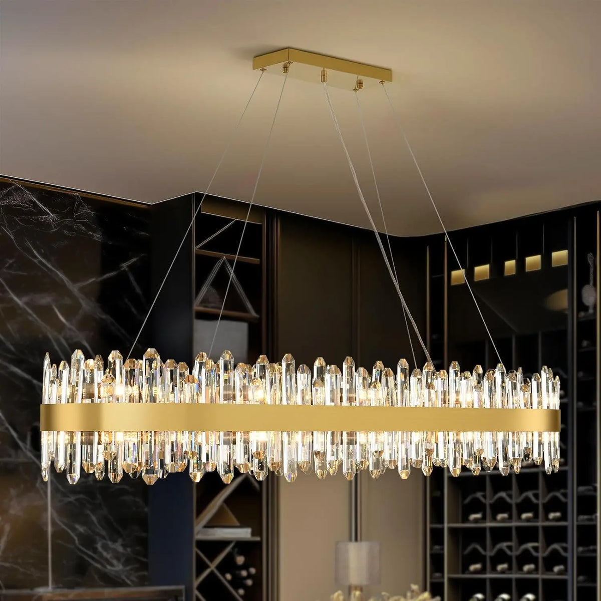 Italian Design Luxury Crystal Chandelier Light (E14) - Customizable Hanging Pendant Lamp Fixture for Living Room & Dining Room