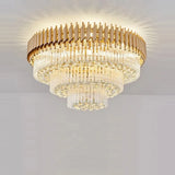 Modern round square layered crystal chandelier black gold luxury Led ceiling lamp living room main lamp villa foyer lighting