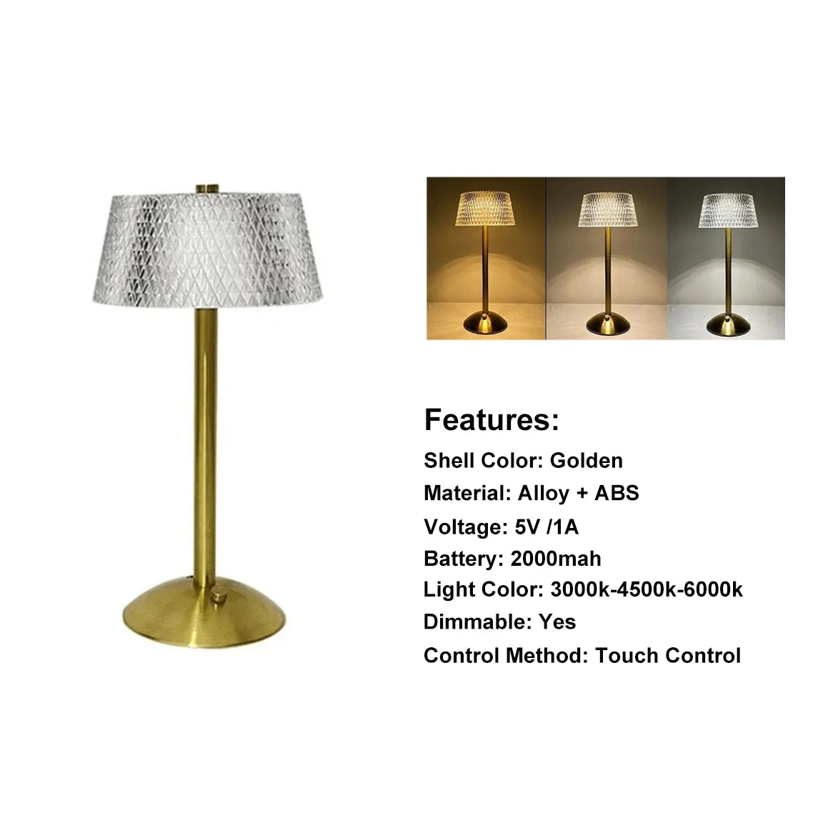 Classic LED Cordless Table Lamp USB Rechargeable Night Light Coffe Bar Touch Dimming Desk Lamp Bedroom Decor Crystal Table Lamps