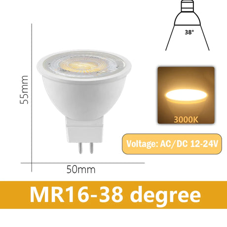LED Spotlight MR16 12PCS GU5.3 Low Voltage AC/DC12V-24V  3-7W 120/38 Degree Warm White Light No Flicker for Home and Office