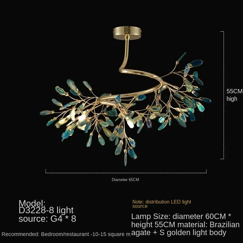 Modern Colorful Agate LED Ceiling Chandeliers Lighting Romantic Leaves Shape Pendant Lamp Living Dining Room Bedroom Decor Light