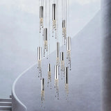 Modern Chrome Crystal LED Chandelier Luxury Large Cristal Staircase Hanging Fixture For Hallway Lobby Long Indoor Ceiling Lustre