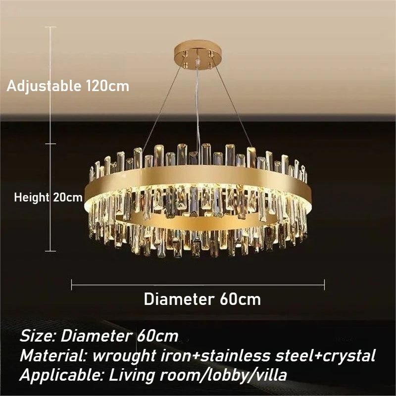Luxury Double-Layer Round Crystal Chandelier (Golden Finish) - Modern Tiered Ceiling Pendant Light Fixture for Living Room, Bedroom & Dining Room