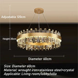 Luxury Double-Layer Round Crystal Chandelier (Golden Finish) - Modern Tiered Ceiling Pendant Light Fixture for Living Room, Bedroom & Dining Room