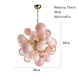 Modern Pink Glass Bubble Ball Pendant Chandelier Light - Decorative Globe Hanging Ceiling Light Fixture for Living Room, Dining Room & Bedroom