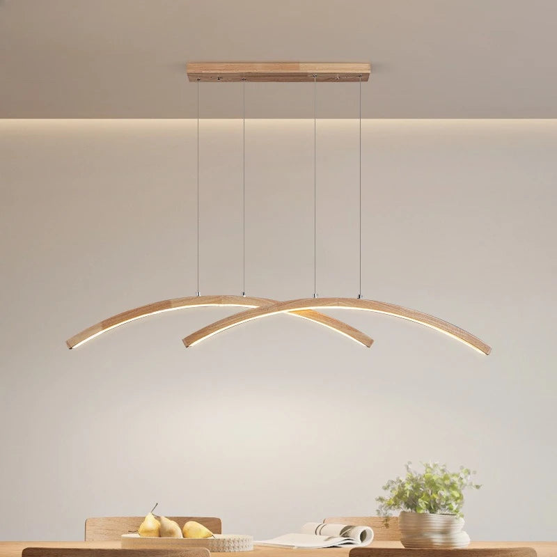 Wooden Restaurant Pendant Lamp Modern Simple Creative Log Living Room Dining Table Light LED Coffee Shop Bar Counter Chandelier