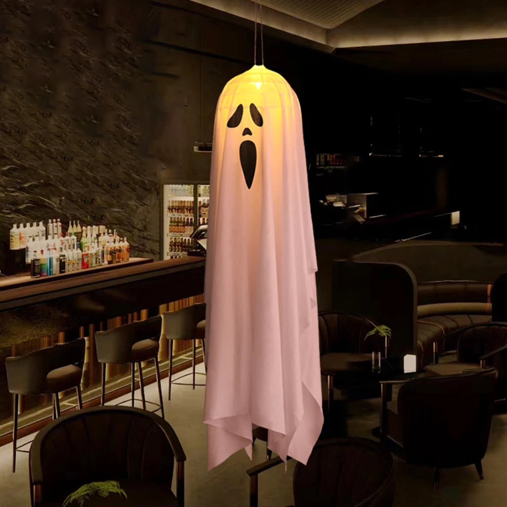 Halloween Glowing White LED Hanging Ghost - Horror Prop with Fairy Lights