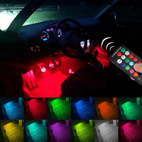 RGB Charging Foot Light LED Wireless Remote 2 PCS Auto Ambient Light Lamp LED Car Decorative Lamp Car Interior Atmosphere Light