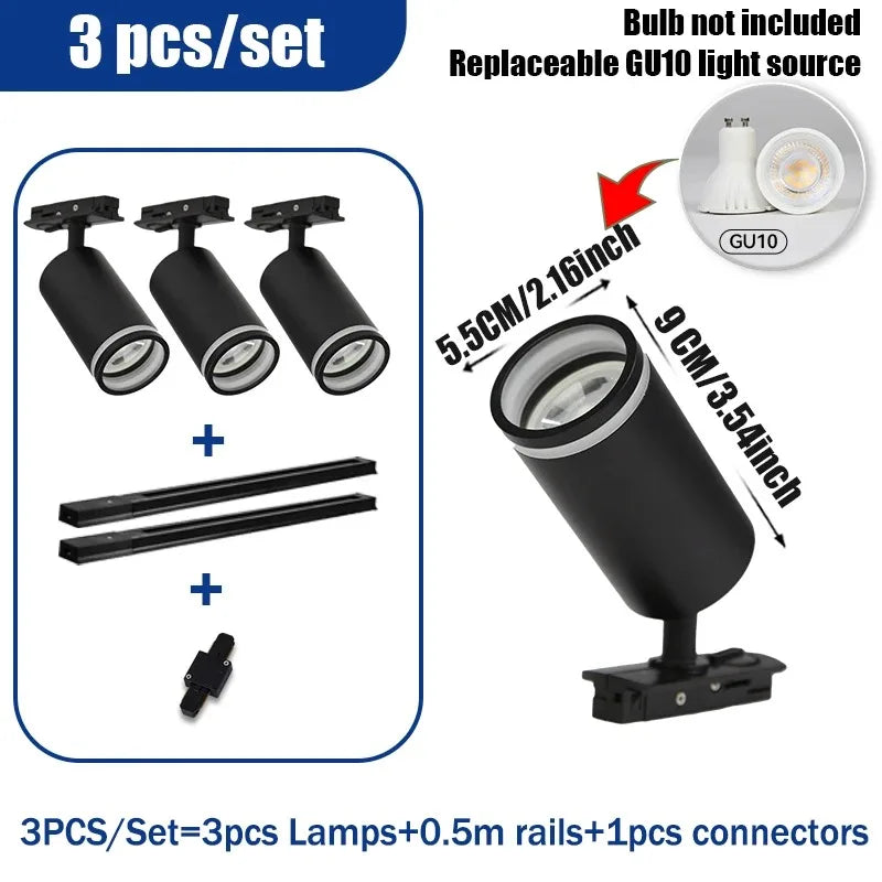 GU10 Track Light LED Interior Decoration Smart home Hallway Shop Rail Ceiling Lamp Fixture Replaceable Bulbs Led Spotlights Set