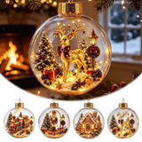 8cm Light Up Christmas Ball Ornament Plastic Transparent Hanging Pendant Warm LED Light Inside Scene Decor for Xmas Tree