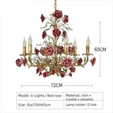 Pink Red Ceramic Rose Chandelier Luxury French Gold 5 Lights Chandelier Bedroom Lighting 6/8/10 Living Room Hanging Lights