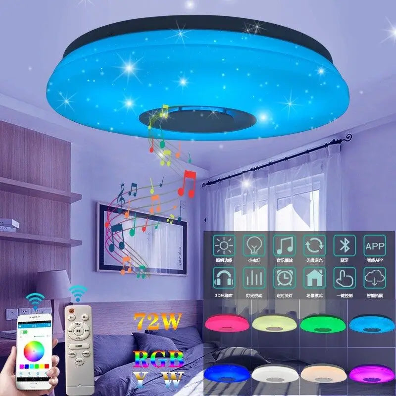 72W LED Starlight Ceiling Light with bluetooth Music Speaker Dimmable Flying Saucer Lamp