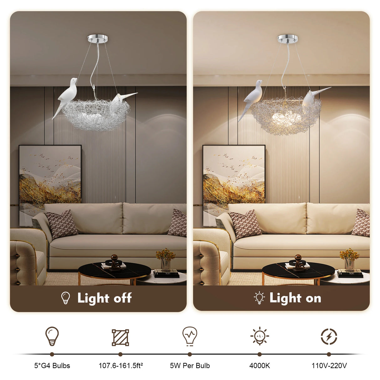 Modern Bird Nest Chandelier LED Ceiling Light 25W 4000K Aluminum Silver for Living Room Dining Room Bedroom Lighting