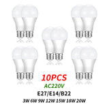 10PCS AC220V Led Bulb Lamps E27 E14 B22 Light Power 3W-20W No strobe 3000K 4000K 6000K Table lamp Nightstand Light Bulb