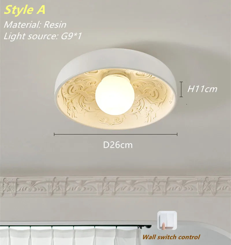 French Cream Wind Ceiling Lamp Balcony Cloakroom Porch LED Ceiling Light Simple Modern Bedroom Corridor Hanging Lighting Fixture