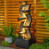 52.8" 6-Tier Outdoor Water Fountain with LED Lights, Large Cascading Resin Waterfall for Garden Patio Yard Deck, Custom