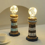 Mediterranean style wooden lighthouse ornament creative retro desktop decoration luminous home decoration gift giving decoration